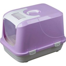 DELUX Koku Filtreli Kapalı Kedi Tuvaleti - Standart Boy - Lila - Kürek Hediyeli